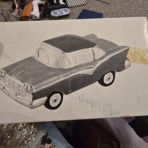 Vintage Ceramic Car Figurine - Gray and White